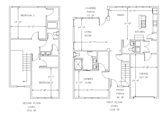 Floor plan for 3 beds, 2.5 baths, 1906 sqft